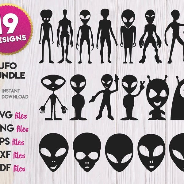 Aliens SVG Bundle, UFO SVG Bundle, Alien Silhouette svg, Alien vector, Alien Head svg, Alien Face svg, Alien clipart, Alien printing