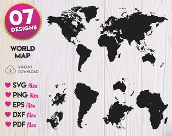 World Map SVG Bundle, World Map Silhouette svg, All continents, Africa, Australia, Eurasia, North America, South America, Antarctica, svg