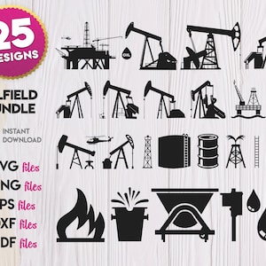 Oilfield SVG Bundle, Oilfield Silhouette svg, oil derrick cricut, oil pump, oil well svg, oil pipeline svg, oil rig svg, Gas svg