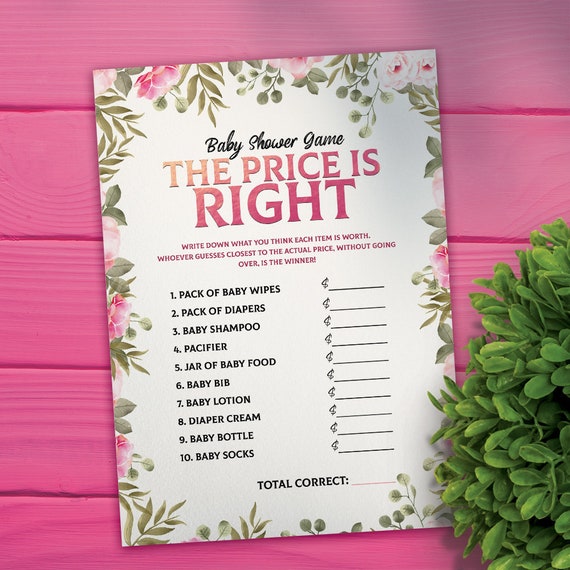 The Price is Right With Answer Key Baby Shower Printable Game Etsy