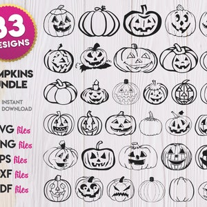 Pumpkins Outline SVG Bundle, Pumpkin Silhouette svg, Pumpkin Face SVG, Halloween Svg, Jack O Lantern Faces, Halloween Svg Bundle