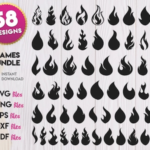 Fire SVG, Fire Silhouette svg, Flames SVG, Flames Silhouette svg, Flame Eps, Flame clipart, Flame vector, Flame decal, Flame printable