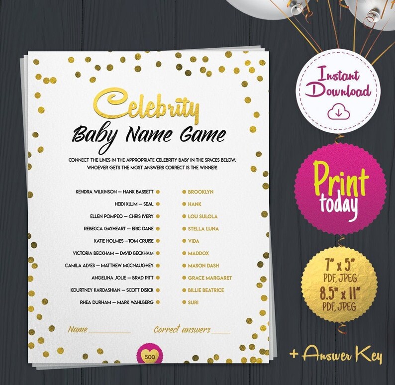 template Celebrity Name Baby Shower Game Printable celebrity match game baby shower activity celebrity baby names celebrity name game