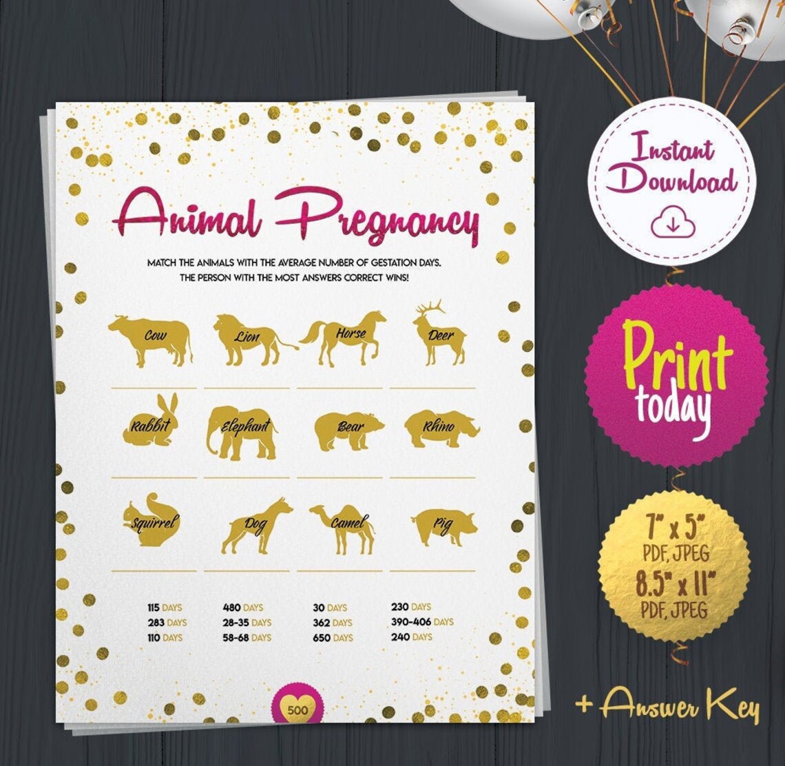 Animal Gestation Game, Animal Pregnancy Game Days, Printable Baby Games ...