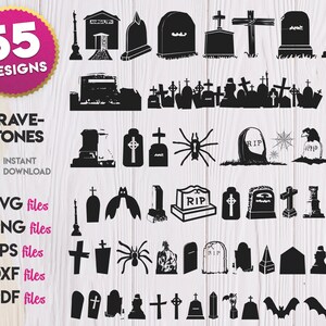Grafstenen Silhouet svg, Grafsteen SVG Bundel, Grafstenen svg, Kerkhof svg, Halloween svg, clip art, Grafstenen svg