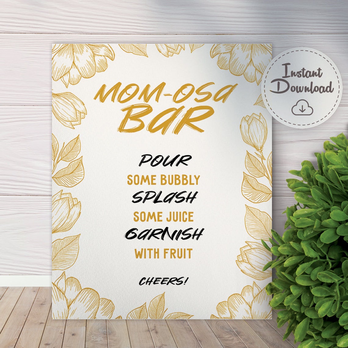 Gold Mimosa Bar Sign, Printable Mimosa Bar Sign, Bridal Shower or Wedding Mimosa Bar Sign