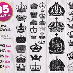 Royal Crowns SVG Bundle, Royal Crown Silhouette svg, King Crown SVG, Queen Crown SVG, Cut File, Dxf, Png, Svg