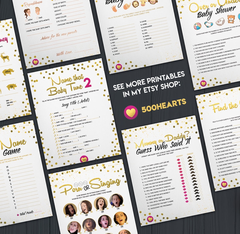 Pregnant Belly or Beer Belly Game, Baby Shower Games Printable Bundle ...
