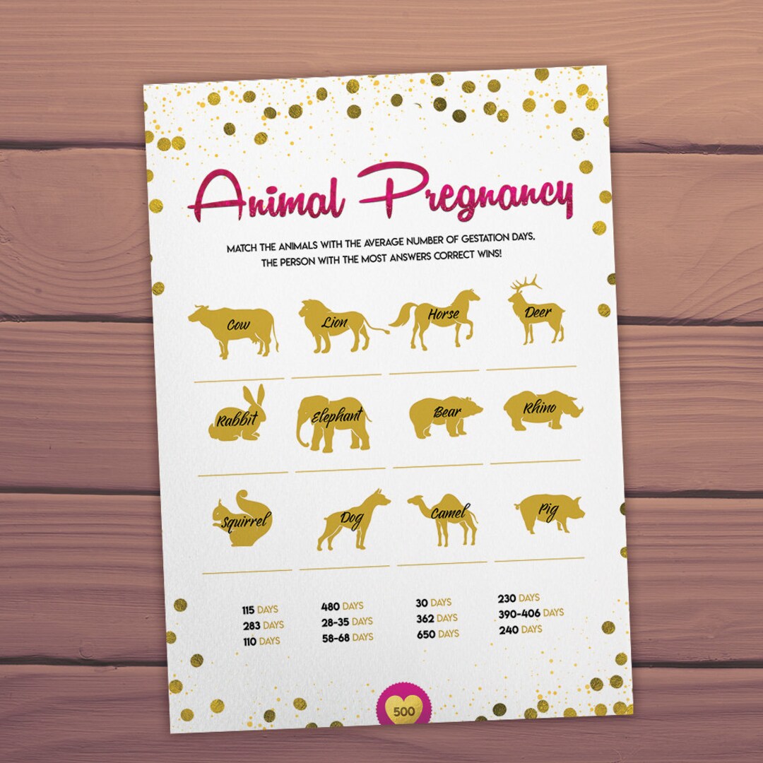 Animal Gestation Game, Animal Pregnancy Game Days, Printable Baby Games ...