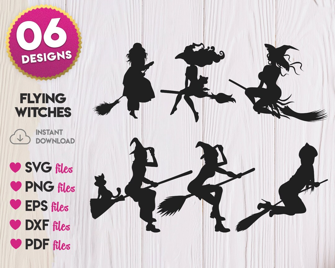 Flying Witch Silhouette SVG, Flying Witch SVG, Flying Witch Cricut