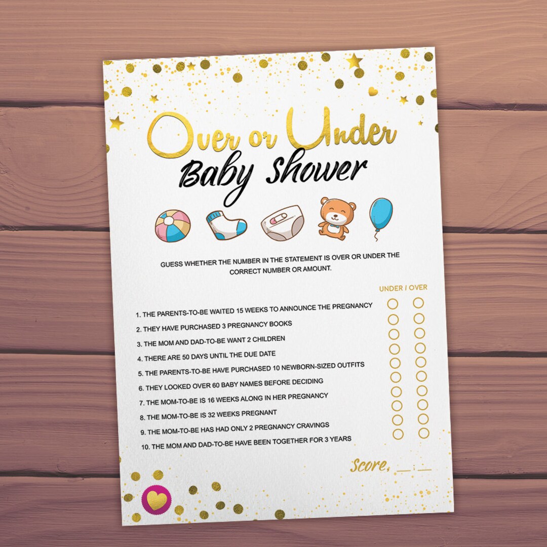 Over or Under Baby Shower Game, Greenery Bridal Shower, Bridal Shower ...