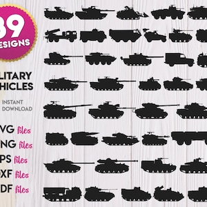Militärfahrzeuge SVG Bundle, Military Vehicle Silhouette svg, Panzer, Haubitze, Militär-LKW, Gepanzerter Personalträger, Anti-Flugzeug-Pistole,