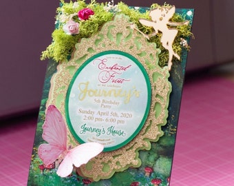 enchanted garden, handmade invitation, enchanted forest, magical invitation, fairy invitation, garden card, birthday party