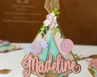 Sleepover handmade invitation, boho chic, dream catcher invite, slumber party,, handmade, 3d Cards, candy cards, candyland, tepee