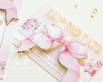 Handmade save the date, bow invitation, handmade card, elegant invitation, bow card, custom save the date