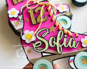 Roller skate handmade invitation, ice skating, neon party invitation, retro invite, retro neon invite, handmade