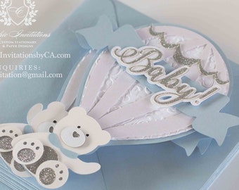 hot air balloon invitation, teddy bear invitation, baby shower invitation, teddy invitation, up up and away