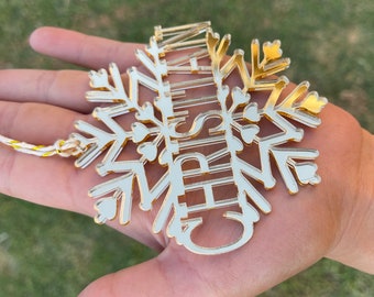 Custom ornament, handmade christmas ornament, gold ornament, acrylic gold christmas ornament, custom name ornament, snowflake ornament