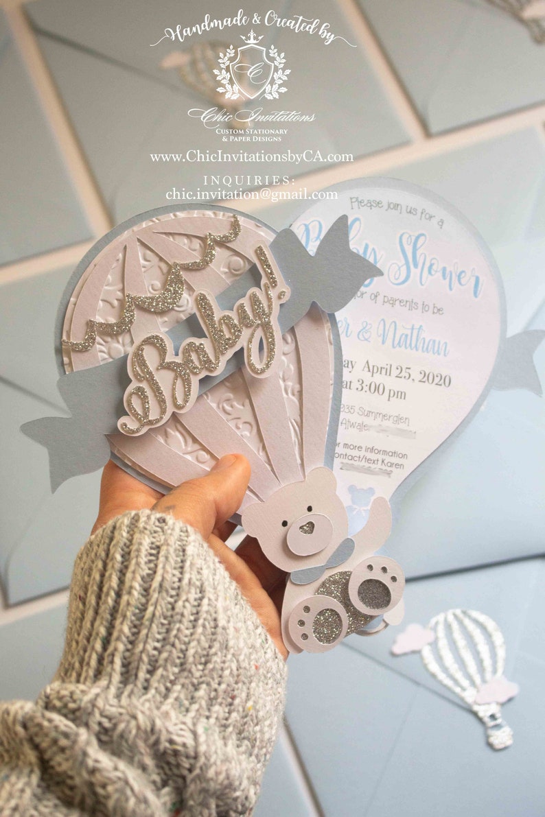 Hot Air Balloon Invitation Teddy Bear Invitation Baby Shower Etsy