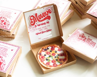 Pizza party handmade invitation, pizza box, cute pizza box