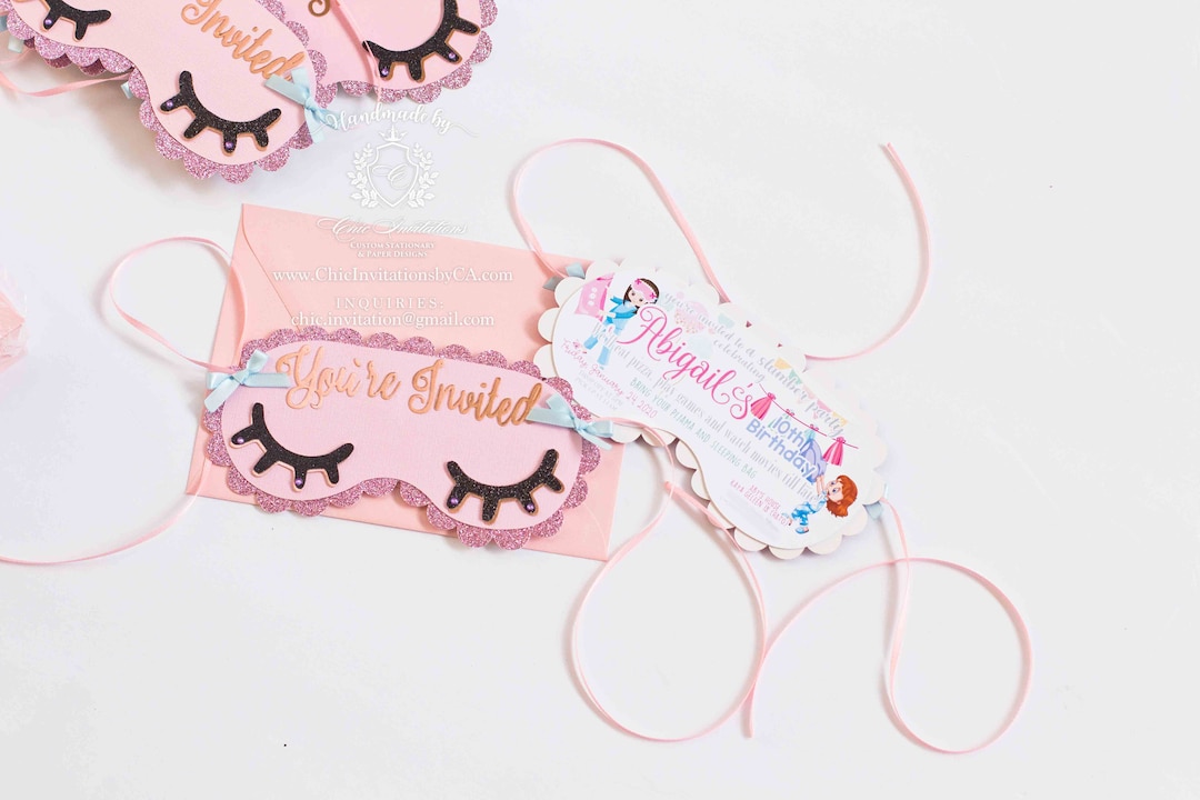 Sleepmask Handmade Invitation Sleepover Handmade Invitation Etsy