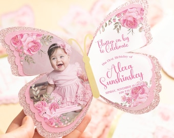 Butterfly handmade invitation, first birthday, baby shower, 3D card, first communion, elegant invite, handmade card