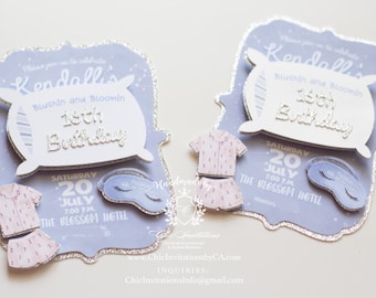 Sleepover invitation, handmade invitation, sleepover handmade card, slumber invitation, 3D card, custom card