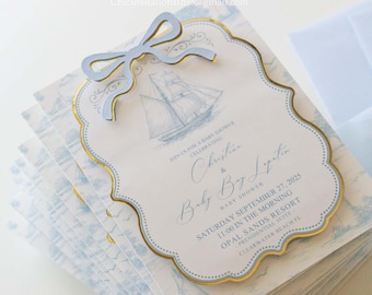 Nautical handmade invitation, first birthday invitation, first birthday boy, nautical invitation, boat handmade invitation, baby shower card