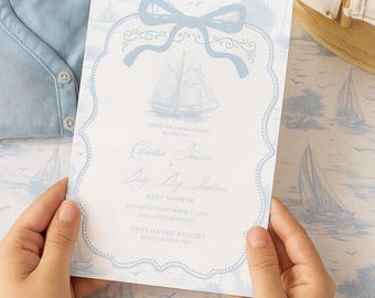 Nautical invitation template, canva file, baby shower invitation, template, edit by yourself, beach card, digital card