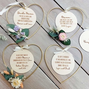 Gift Mother’s Day Grandma Mom I Golden heart with individual wooden sign I with dried flowers