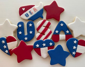 4th of July patriotic cookies assorted(1dozen)