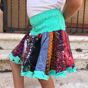 Hermosa falda colorida para niña, falda turqouise, mini falda para niña, falda, falda elástica, talla única imagen 4