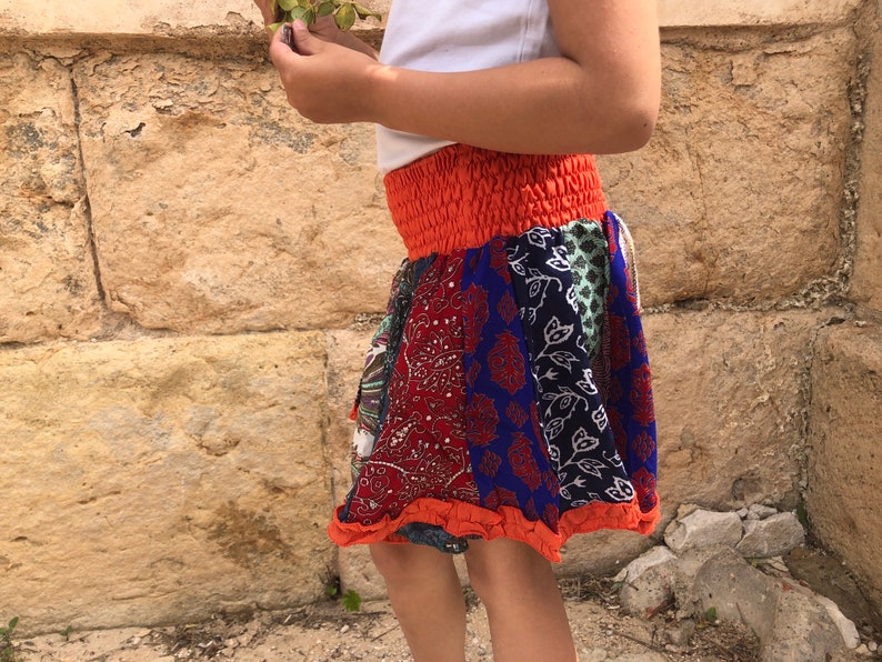 Preciosa falda de colores para niña, falda naranja, minifalda para niña, falda, falda elástica, talla única imagen 5