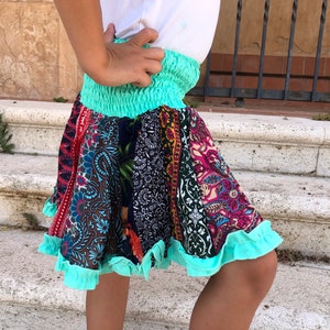 Hermosa falda colorida para niña, falda turqouise, mini falda para niña, falda, falda elástica, talla única imagen 2