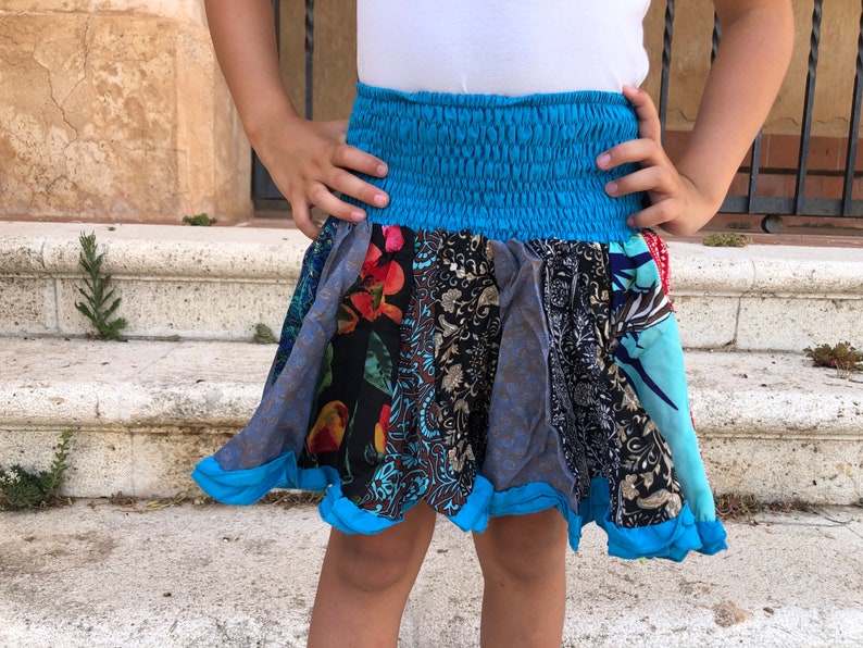 Hermosa falda colorida para niña, falda azul, mini falda para niña, falda, falda elástica, talla única imagen 1