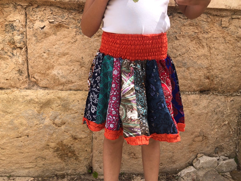 Preciosa falda de colores para niña, falda naranja, minifalda para niña, falda, falda elástica, talla única imagen 3