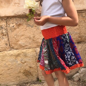 Preciosa falda de colores para niña, falda naranja, minifalda para niña, falda, falda elástica, talla única imagen 4