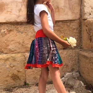 Preciosa falda de colores para niña, falda naranja, minifalda para niña, falda, falda elástica, talla única imagen 2