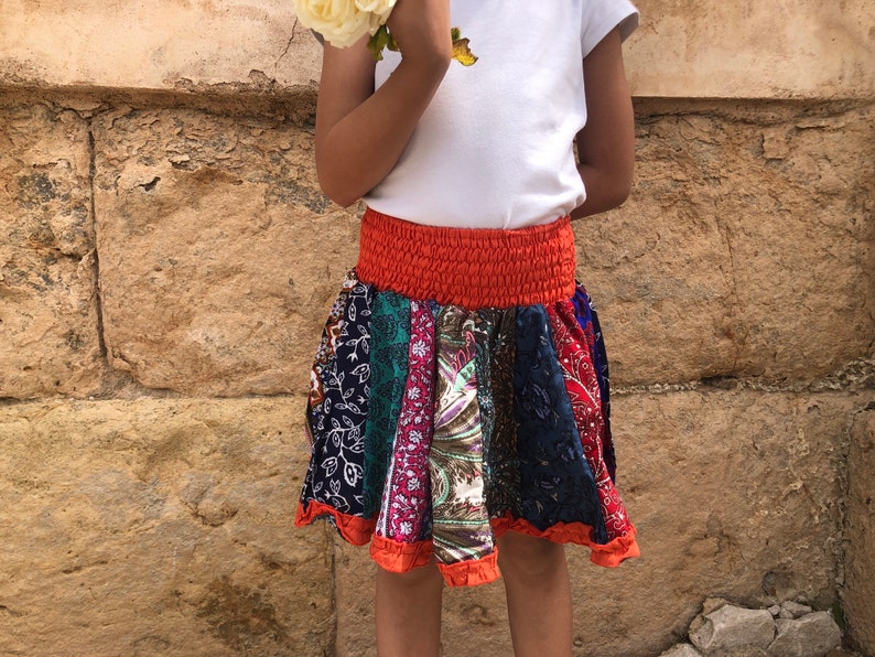 Preciosa falda de colores para niña, falda naranja, minifalda para niña, falda, falda elástica, talla única imagen 1