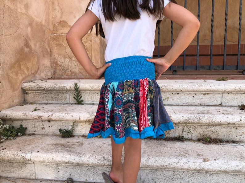 Hermosa falda colorida para niña, falda azul, mini falda para niña, falda, falda elástica, talla única imagen 7