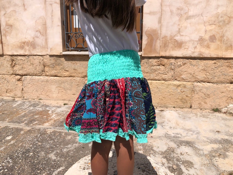Hermosa falda colorida para niña, falda turqouise, mini falda para niña, falda, falda elástica, talla única imagen 6