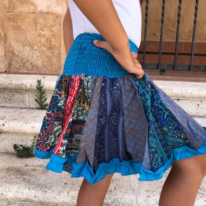 Hermosa falda colorida para niña, falda azul, mini falda para niña, falda, falda elástica, talla única imagen 5