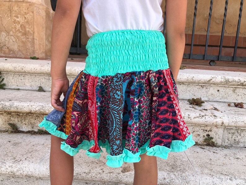 Hermosa falda colorida para niña, falda turqouise, mini falda para niña, falda, falda elástica, talla única imagen 3