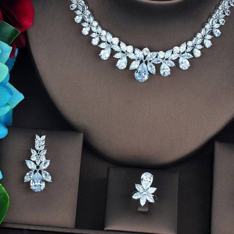 Silver Bridal Necklace Earring & Bracelet Setwedding Etsy