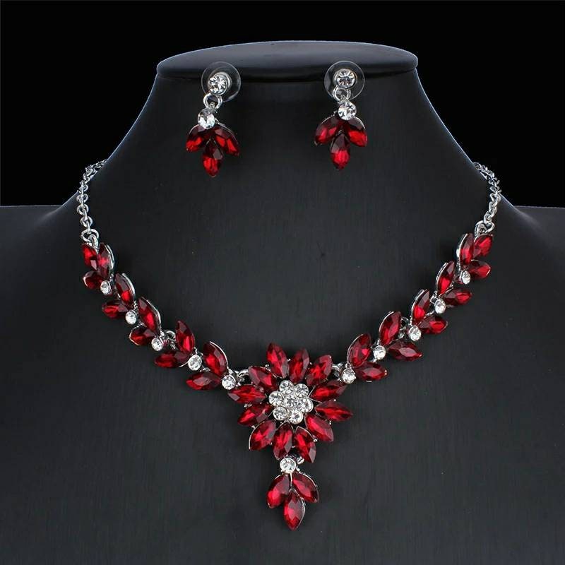 Red Crystal Necklace Earring Set/ Brides Accessories/ Bridal Etsy