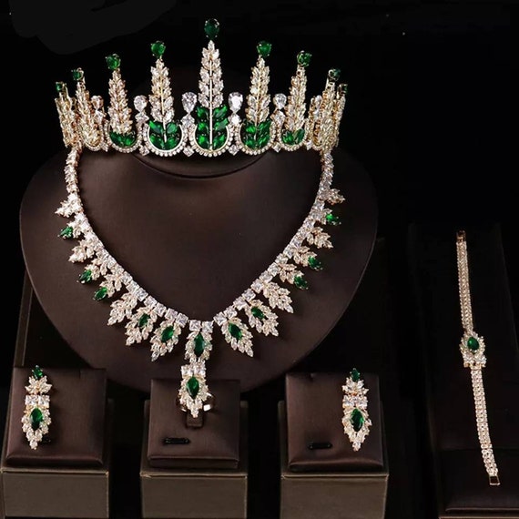 Emerald Crystal Tiara Setnecklace Earringsring Bracelet | Etsy