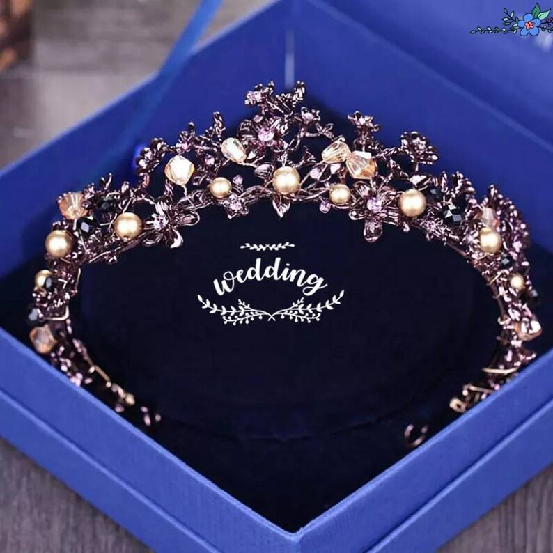 Bronze Bridal Tiara with Gold pearls & Purple Crystals Etsy