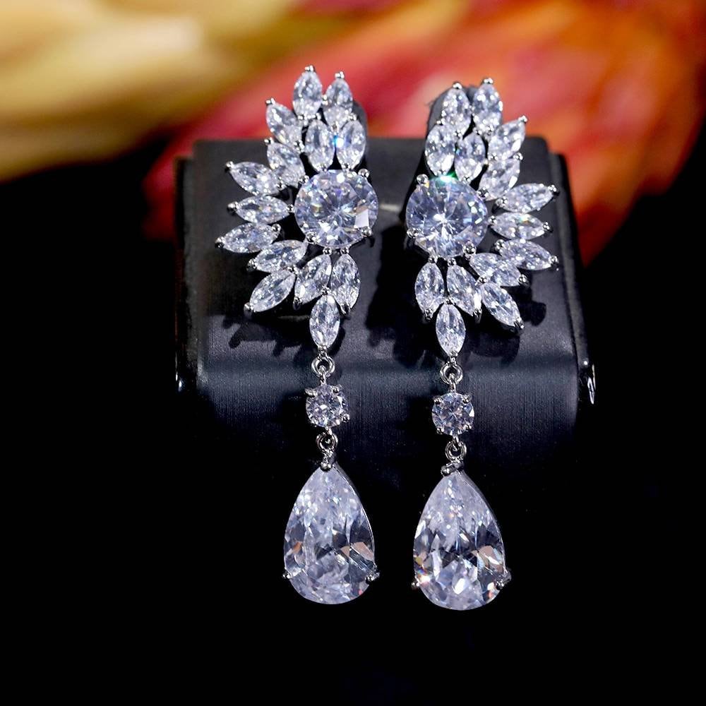Silver Bridal Dangle Earrings-Wedding Accessories-Earrings for | Etsy