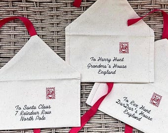 Embroidered Letter to Santa Envelope | Reusable Cotton Calico Mail Pouch (Personalised)