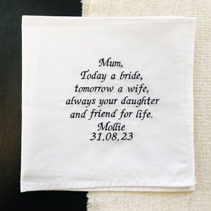 Mother Of The Bride Handkerchief Cotton Wedding Handkerchief Personalised Message Hanky Mother of the Bride Gift image 5